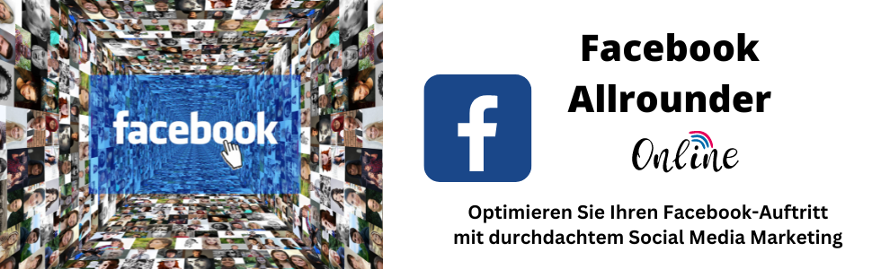 Facebook online Kurs - Optimieren Sie Ihren Facebook-Auftritt mit durchdachtem Social Media Marketing | Facebook Schriftzug dahinter viele Bilder mit Gesichtern