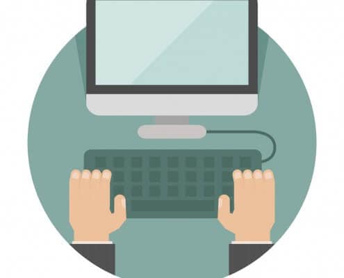 Eine Illustration von Händen auf einer PC Tastatur
