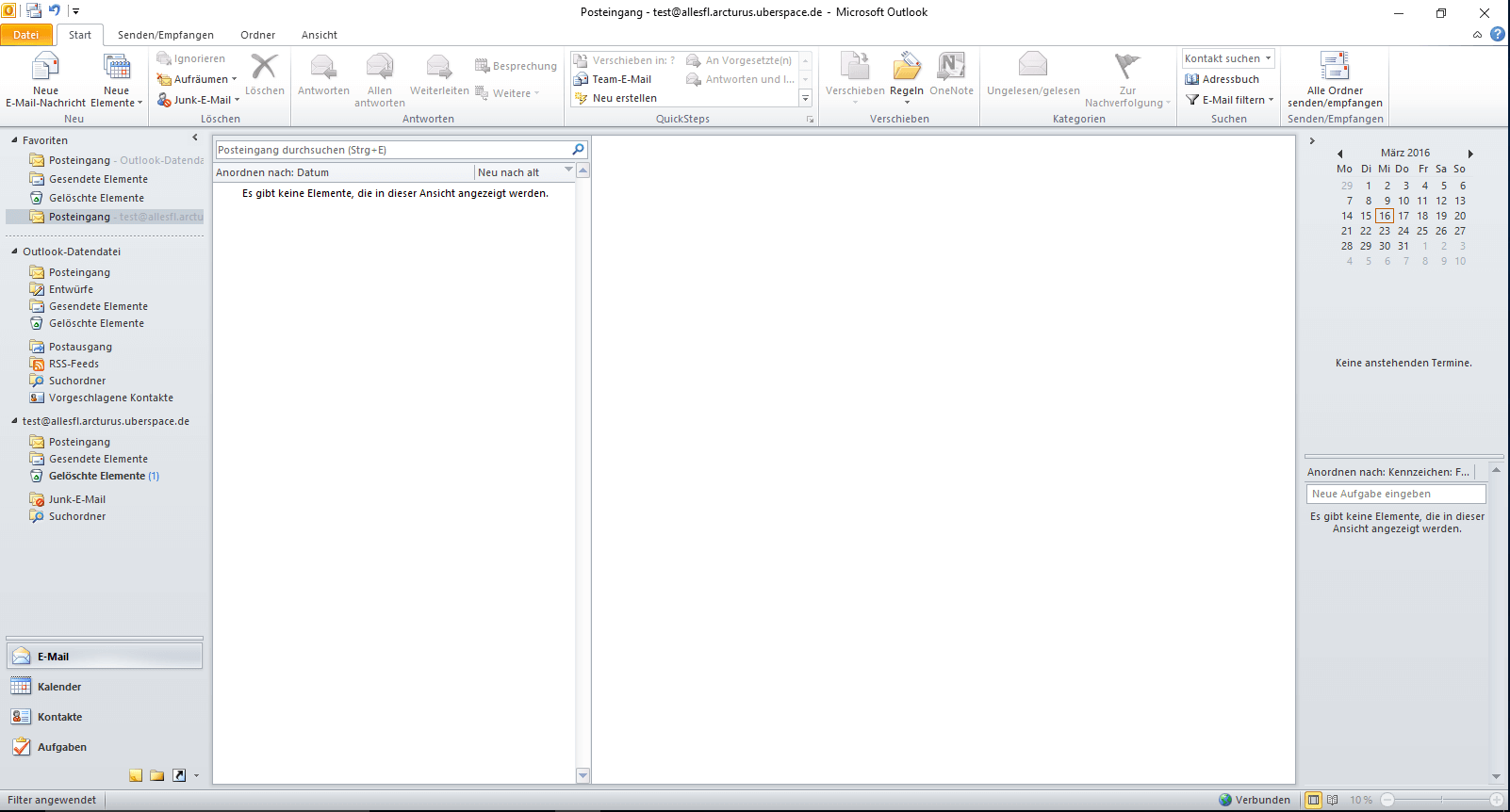 Screenshot vom einem leeren Outlook Posteingang