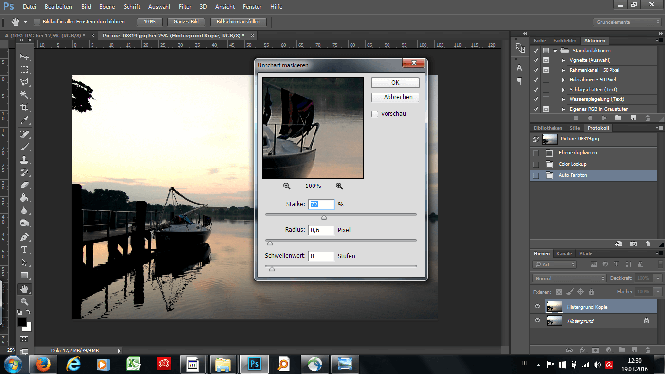 Ein Foto von einem Boot wird in Photoshop unscharf maskiert