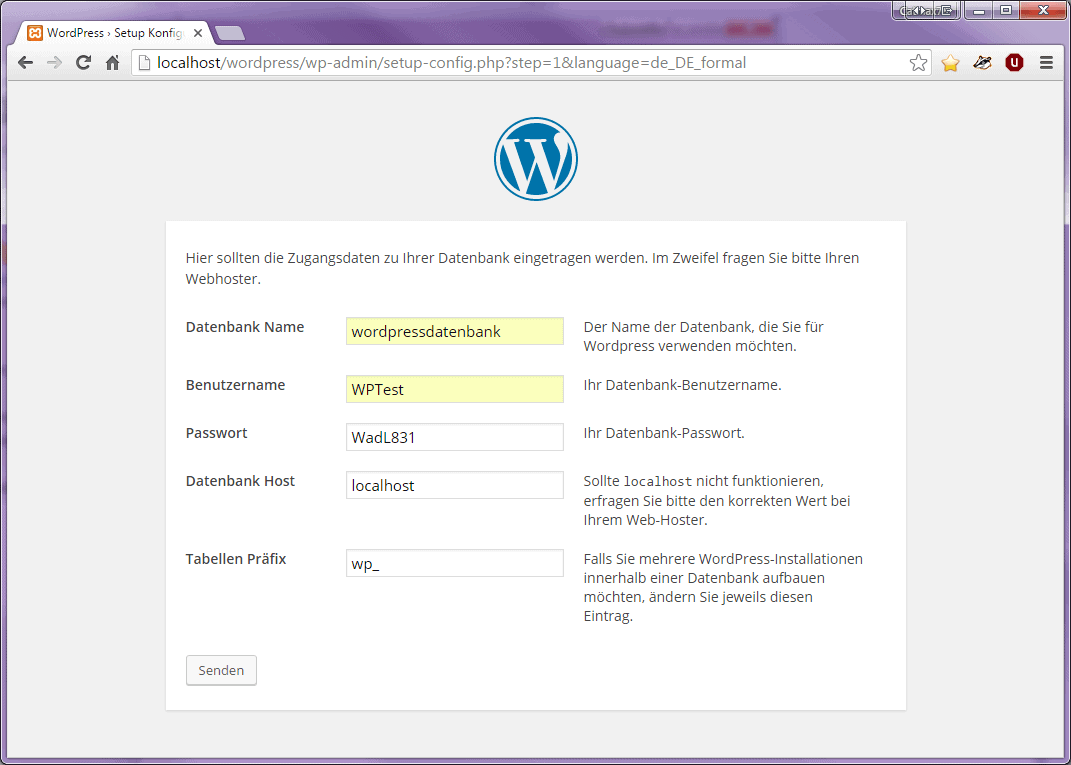 Zeigt das Fenster für die Benutzereinstellungen der Wordpressinstallation