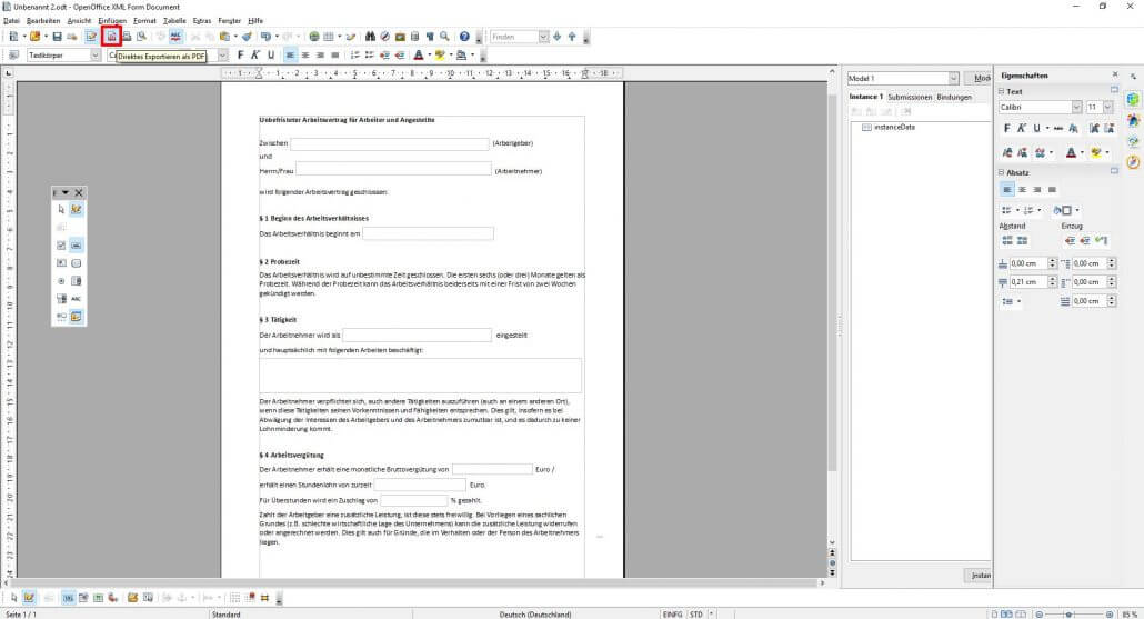 Dokument als PDF exportieren in OpenOffice