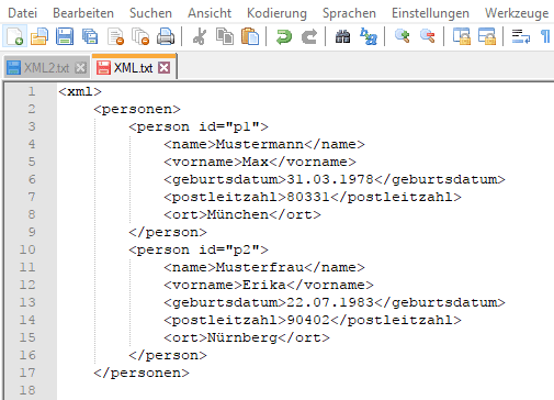 Quellcode XML-Dokument