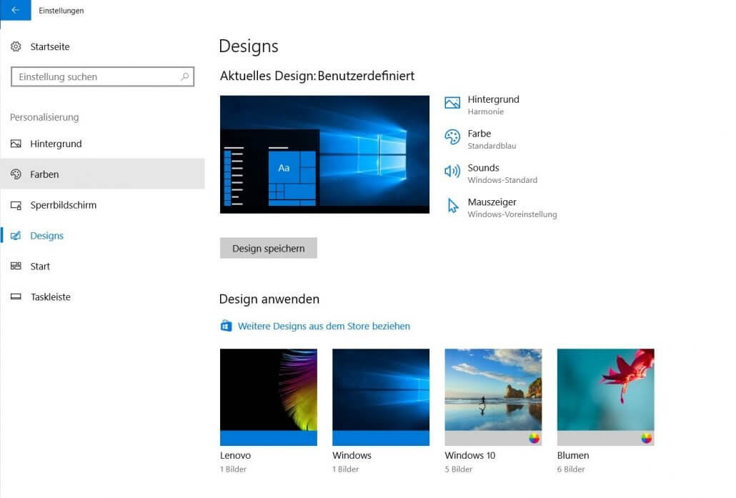 Windows 10 Einstellungen - Designs