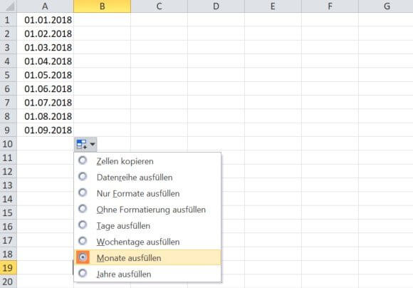 Excel - Auto-Ausfüllen Datum Monate