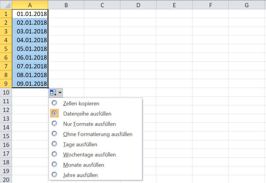 Excel - Auto-Ausfüllen Datum