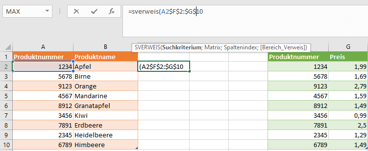 Excel SVERWEIS Matrix