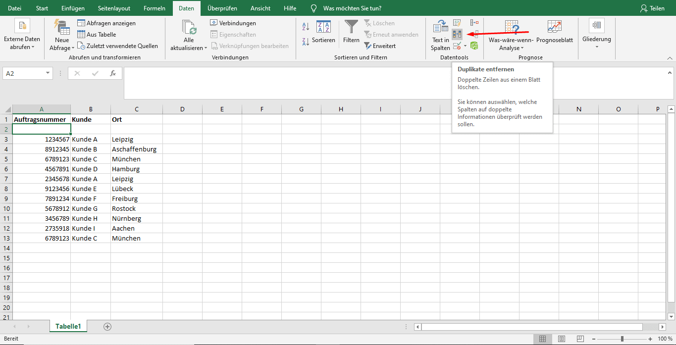 Excel Duplikate automatisch löschen